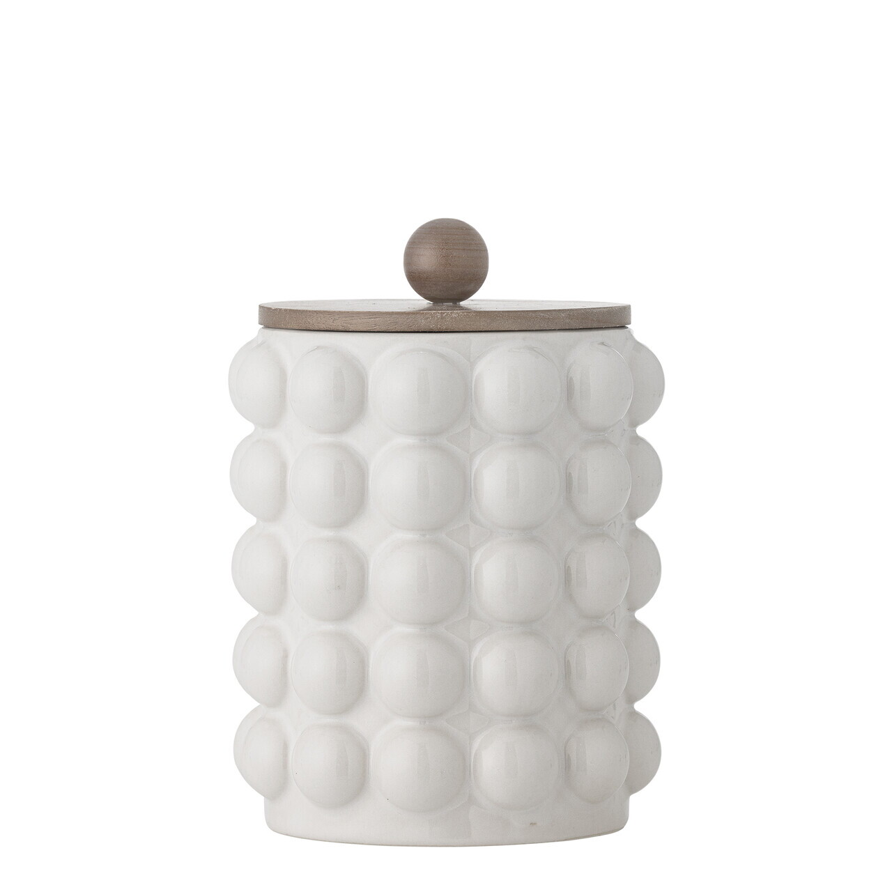 Recipient cu capac, Bloomingville, Madge, 15x21 cm, 1.3 L, ceramica/lemn de salcam, alb - imagine 5
